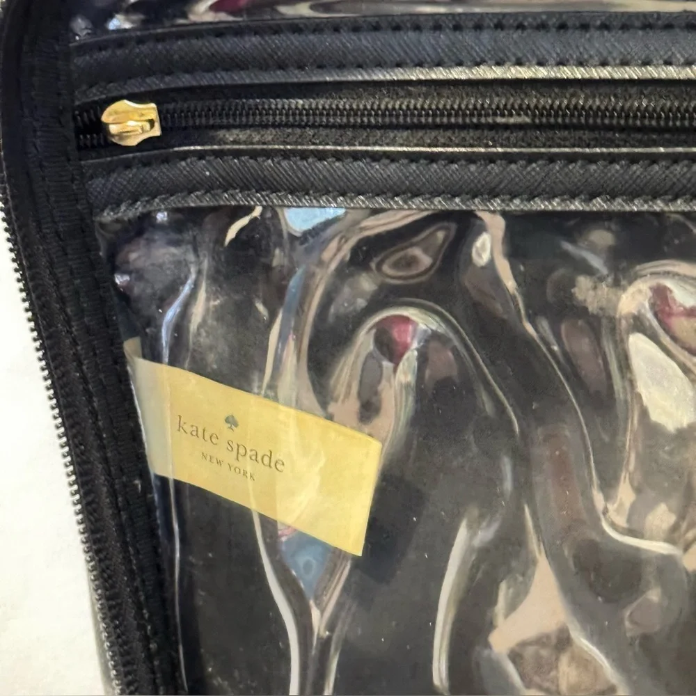 Kate Spade Black Silver Glitter Toiletries Travel Cosmetic Make-up Bag